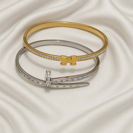 Gold & Silver Designer-Inspired CZ Bracelet Set