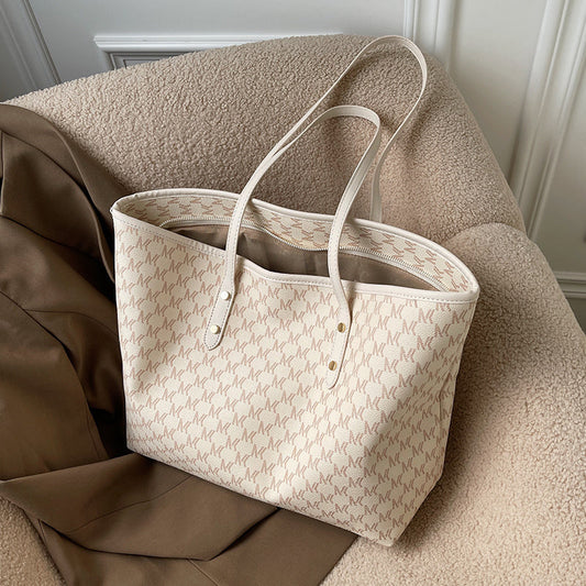 Monogram Print Large Tote Bag for Women – Stylish Daily Bag