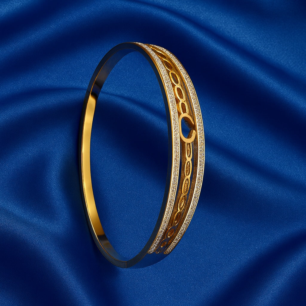 Gold-Plated Stainless Steel Geometric Cutout Bangle