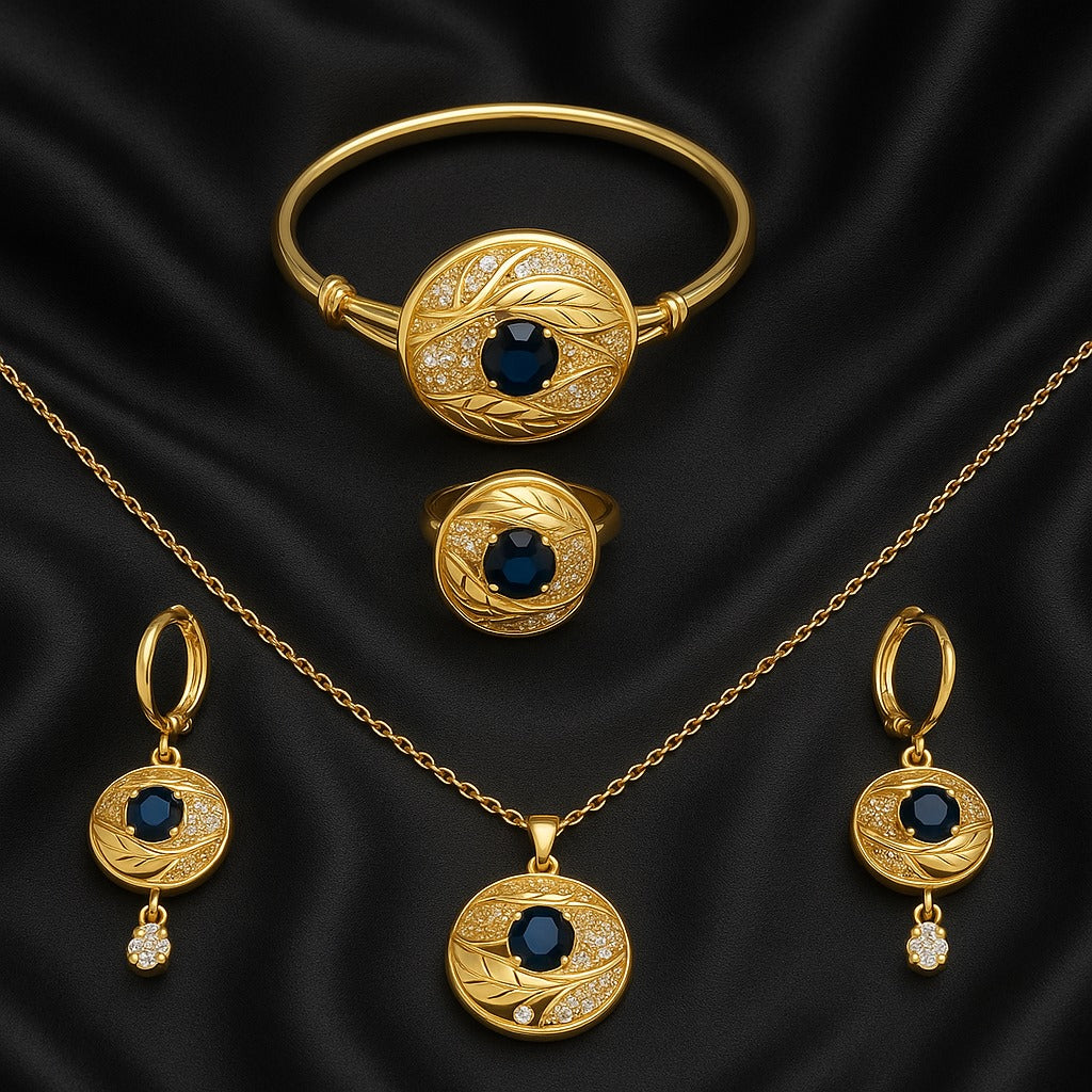 Luxury Blue Stone Gold-Plated Jewelry Set for Women