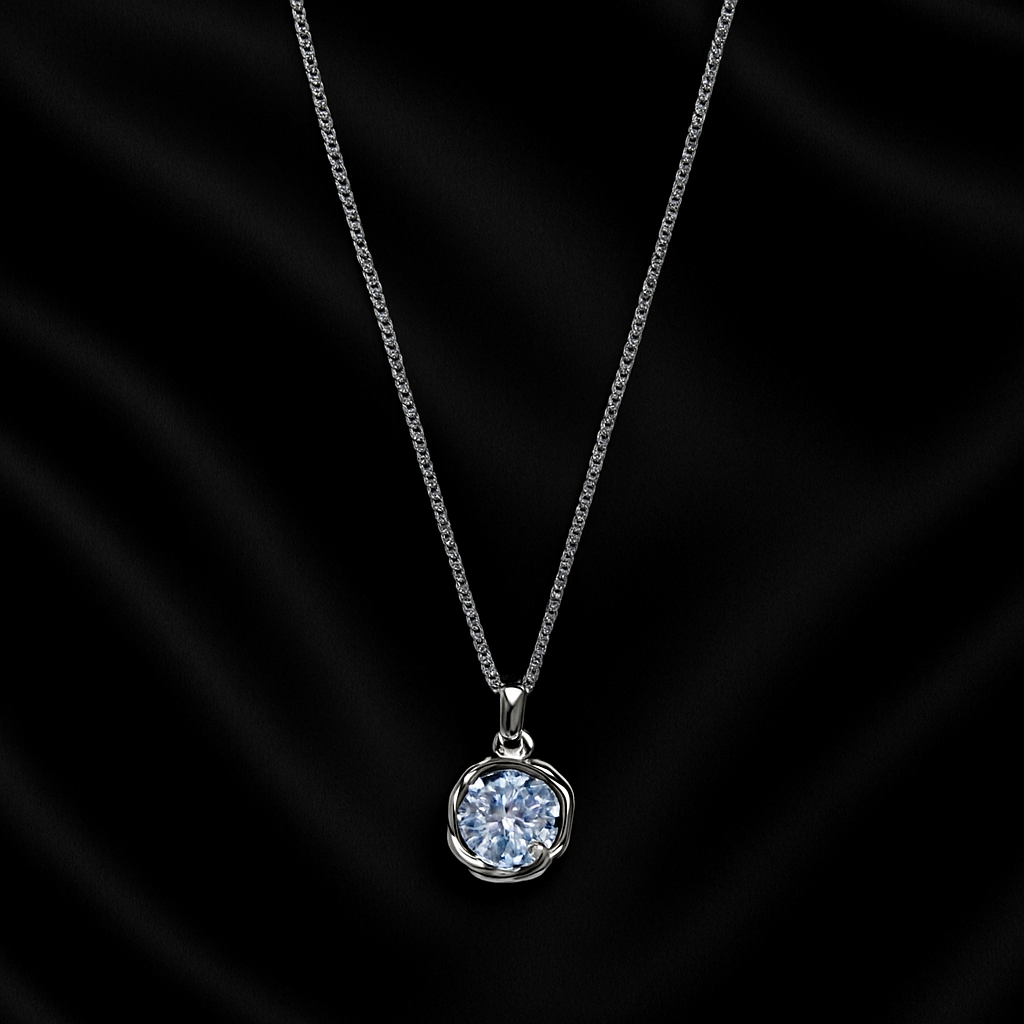 Elegant Silver Solitaire Pendant Necklace