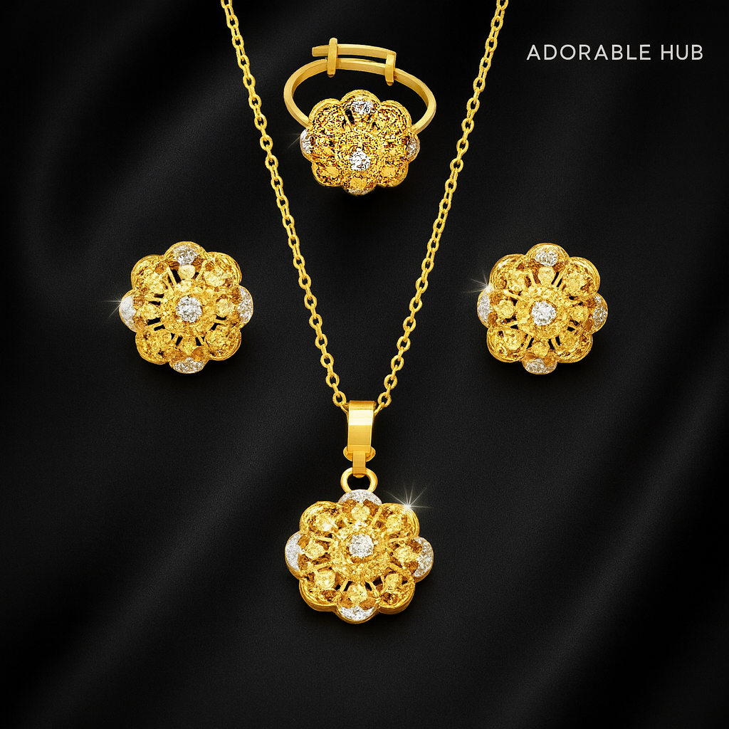 24K Handmade Gold Plated Floral Jewelry Set