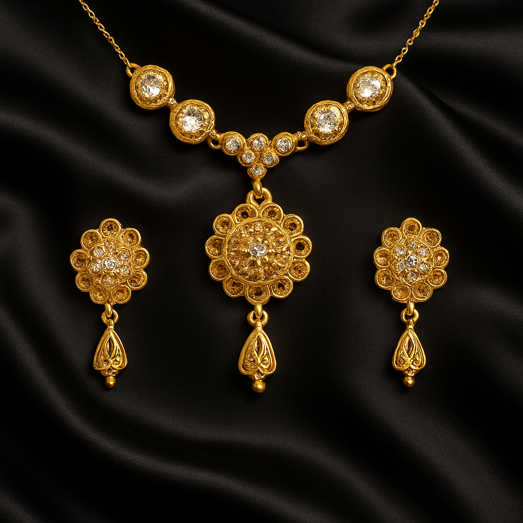 Handcrafted 24K Gold-Plated Floral Necklace & Earrings Set