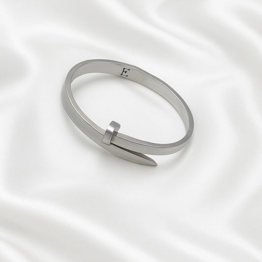 Stainless Steel Nail Design Bracelet – Modern Silver Unisex Style