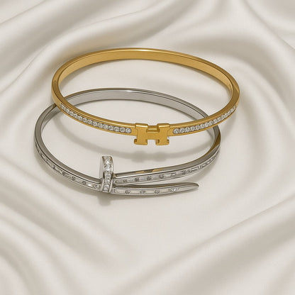 Gold & Silver Designer-Inspired CZ Bracelet Set