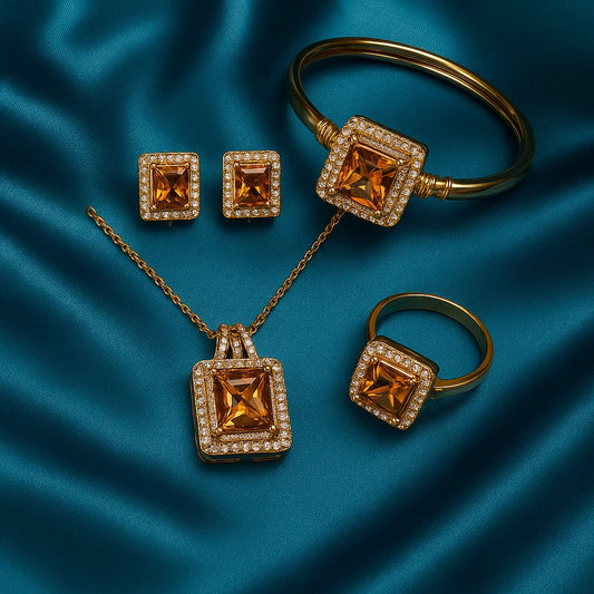 Luxury Gold-Plated Square Stone Jewelry Set for Women