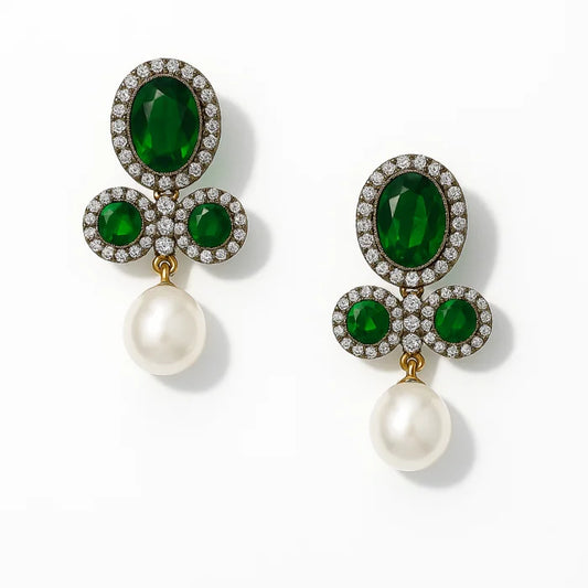 Handcrafted 24k Gold Plated Pearl Drop Stone Earrings