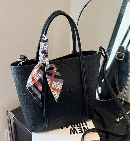Elegant PU Leather Tote Bag with Scarf & Mini Pouch AH-031