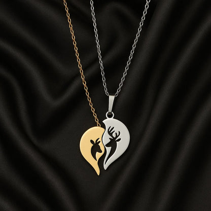 Couple Dual-Tone Heart Pendant Necklace – Silver & Gold Love Design