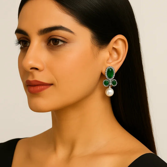 Handcrafted 24k Gold Plated Pearl Drop Stone Earrings