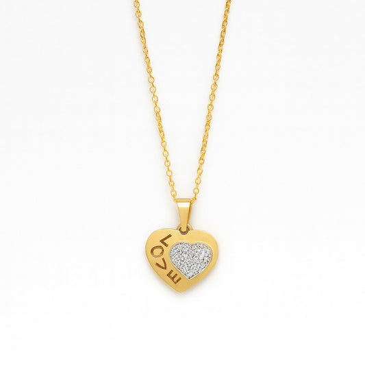 Love Heart Pendant Necklace – Gold Finish with Crystal Detailing