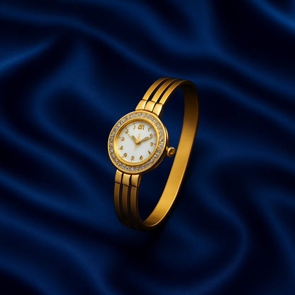 Luxury Gold-Plated Bracelet Watch for Women – Elegant Crystal Bezel Design