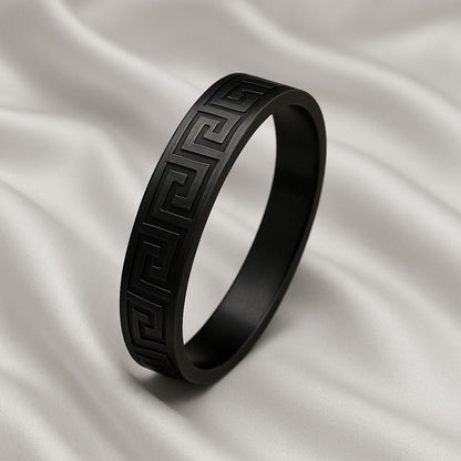 Matte Black Stainless Steel Engraved Bangle