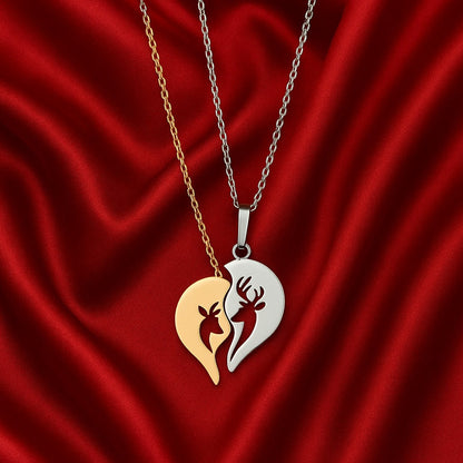 Couple Dual-Tone Heart Pendant Necklace – Silver & Gold Love Design