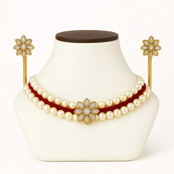 Handcrafted 24k Gold Plated Pearl Choker Jewelry Set