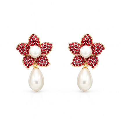 Elegant Floral Pearl Drop Earrings for Women