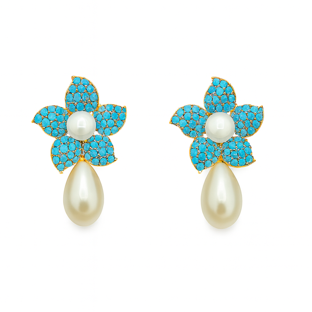 Elegant Floral Pearl Drop Earrings for Women
