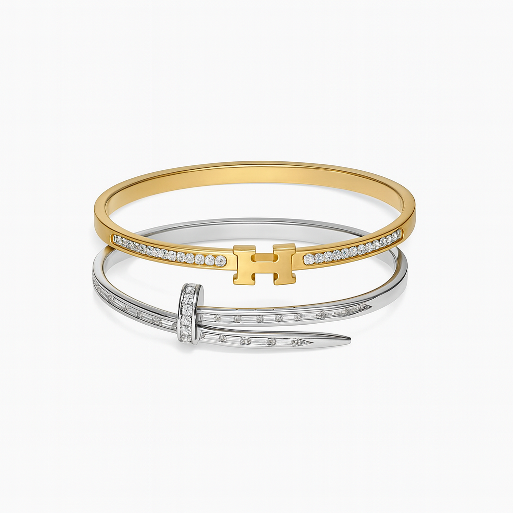 Gold & Silver Designer-Inspired CZ Bracelet Set