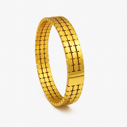 Gold-Tone Grid Link Bracelet – Modern Unisex Style