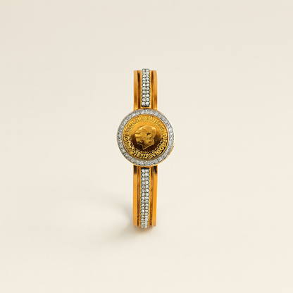 Gold-Plated Onecard Coin Bangle with CZ Stones