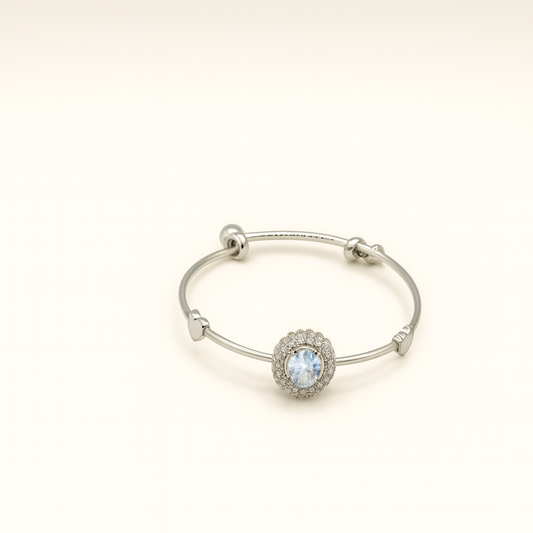 Silver-Tone Heart CZ Bangle Bracelet for Women