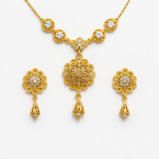 Handcrafted 24K Gold-Plated Floral Necklace & Earrings Set
