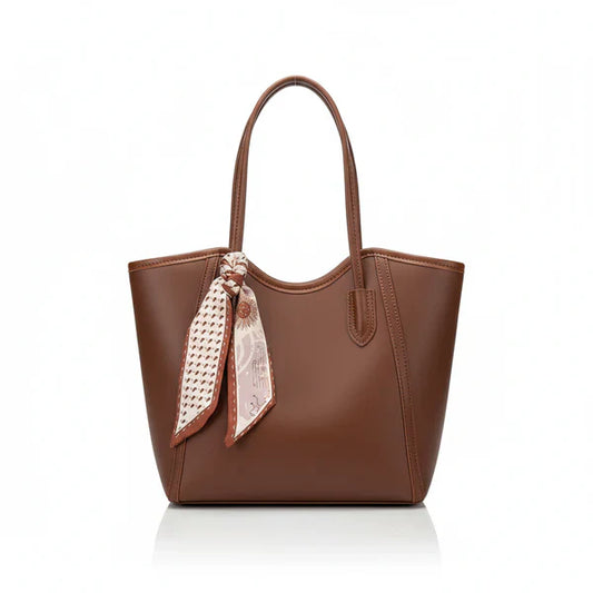 Elegant Scarf Accent Premium Leather Tote Bag for Women AH-036