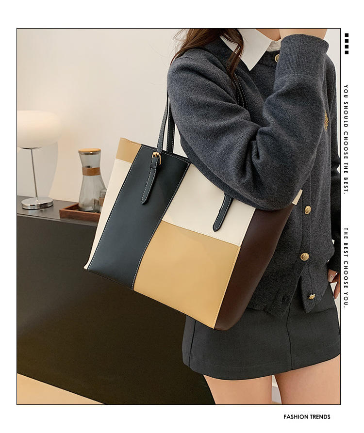 Tri-Color Large Tote Bag for Women – Trendy Daily Style Ah-028