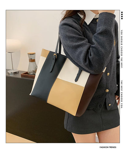 Tri-Color Large Tote Bag for Women – Trendy Daily Style Ah-028
