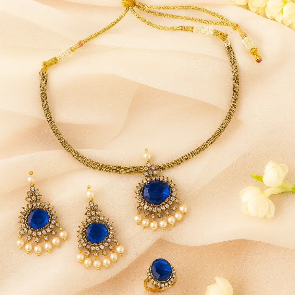 Handcrafted 24k Gold Plated Kundan Pearl Necklace Set