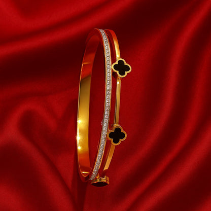 Gold-Plated Clover Design Stainless Steel Bangle