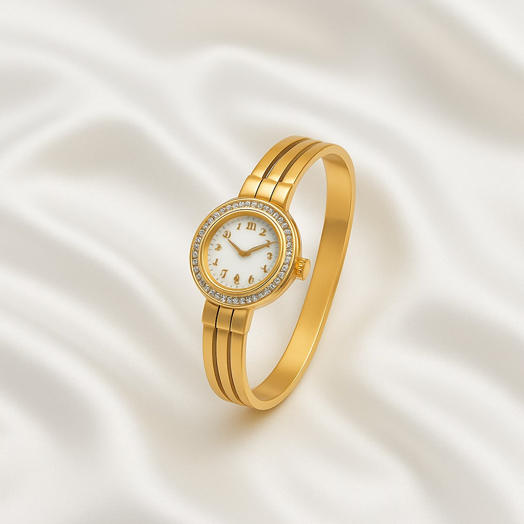 Luxury Gold-Plated Bracelet Watch for Women – Elegant Crystal Bezel Design