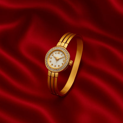 Luxury Gold-Plated Bracelet Watch for Women – Elegant Crystal Bezel Design