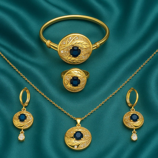 Luxury Blue Stone Gold-Plated Jewelry Set for Women